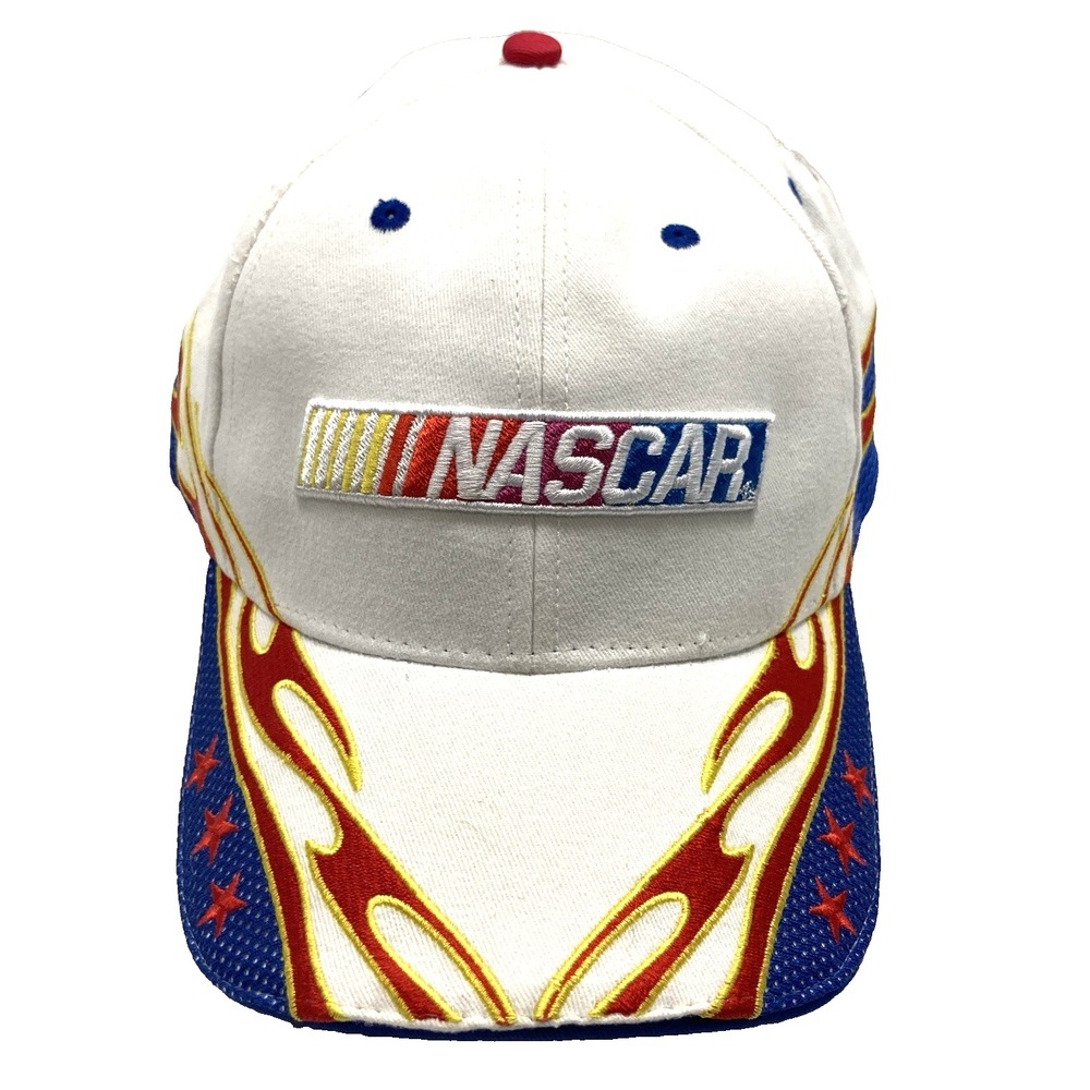 Nascar Auto Racing Baseball Cap Hat Fire Flames Stars One Size Embroidered Logo